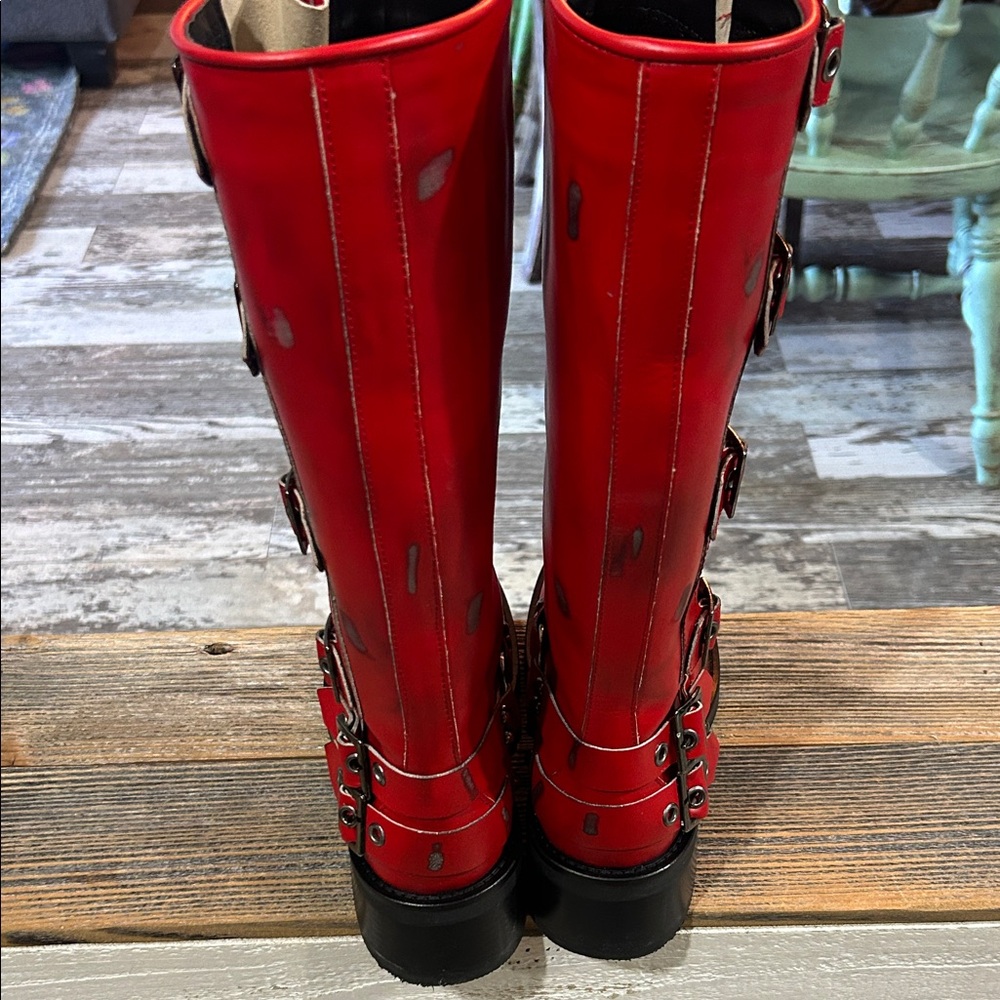 Steve Madden Red Combat Boots with Buckles - Picture 4 of 7